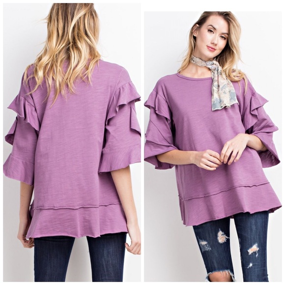 LAST 1! 💕Violet Statement Ruffle Sleeve Tunic! 💜 - Picture 2 of 3